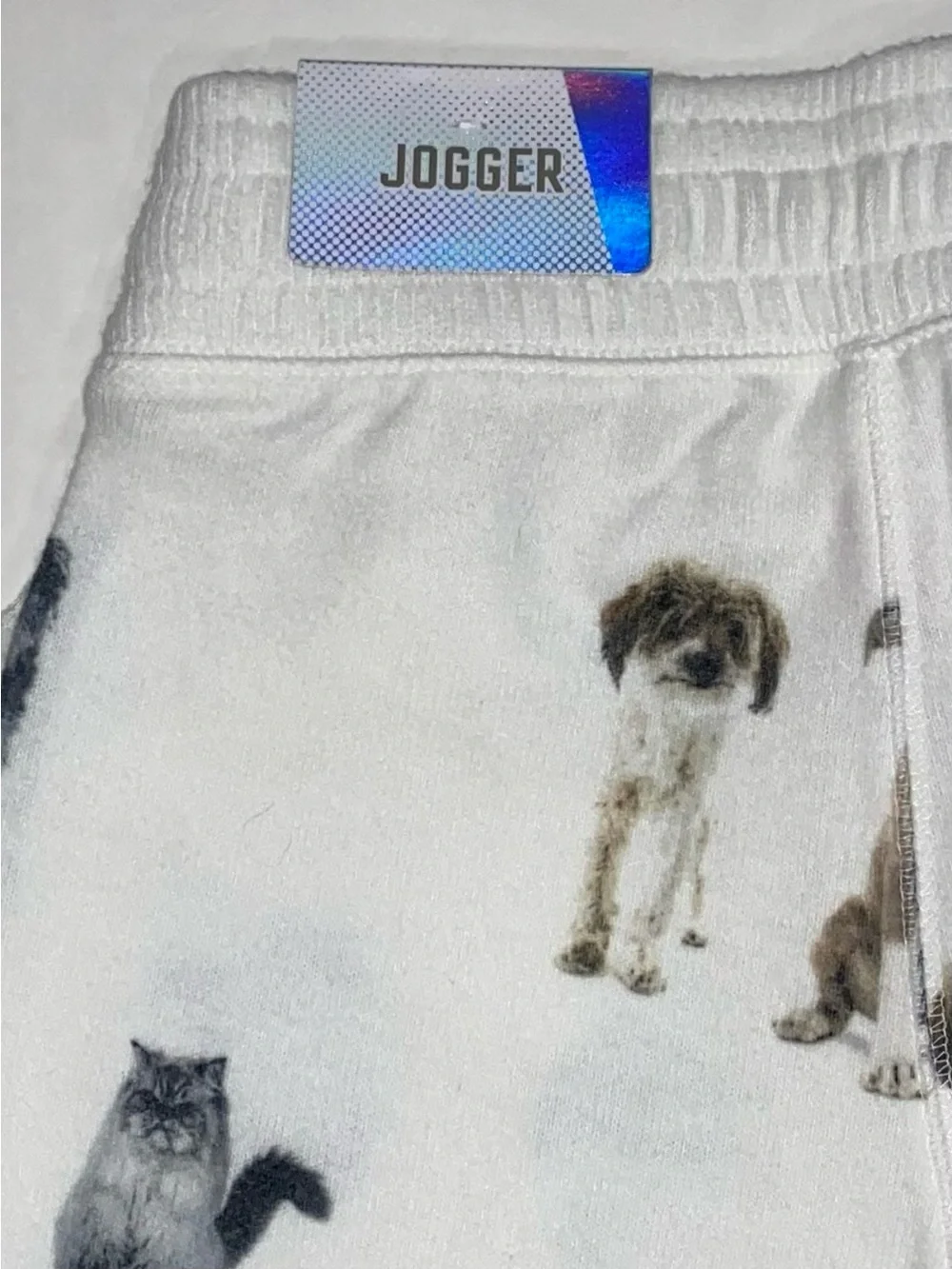 Justice Girls’ Photo Real Dog (Cat) Print Off-White Joggers Size 6